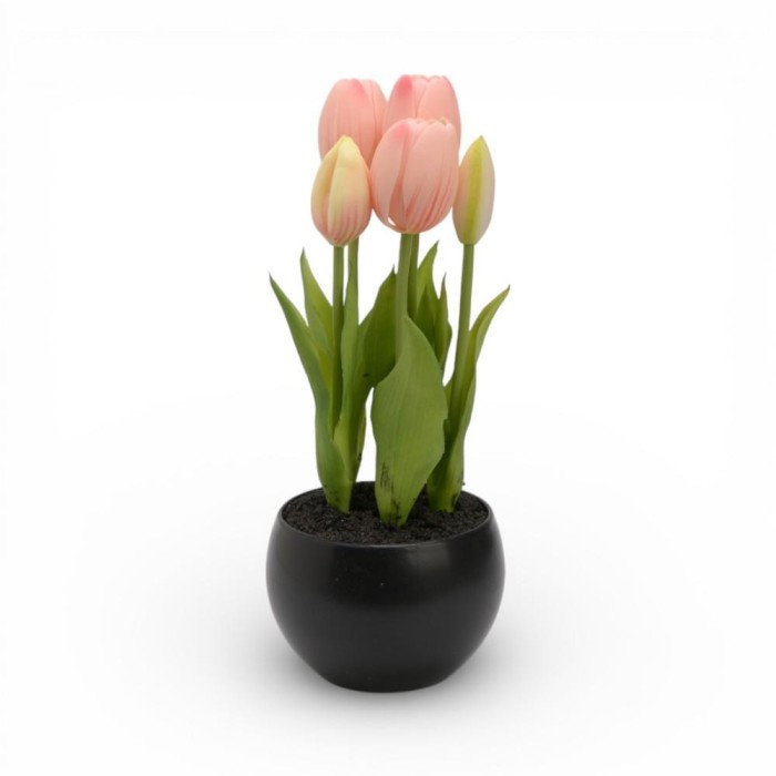 VASO TULIPANI CM.24 3 FIORI 2 BOCCIOLI ROSA